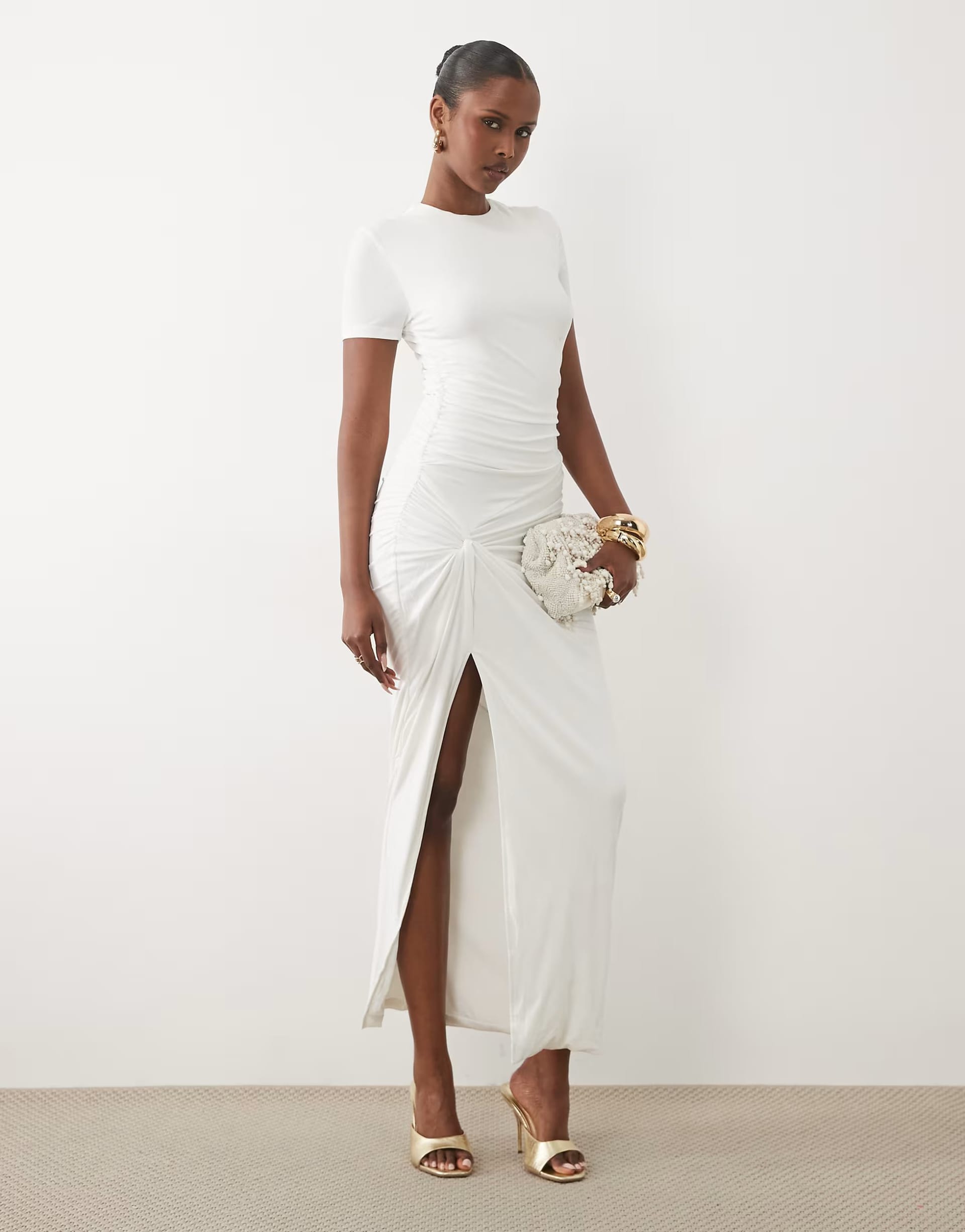 ASOS White Jersey Knot Waist Maxi Dress