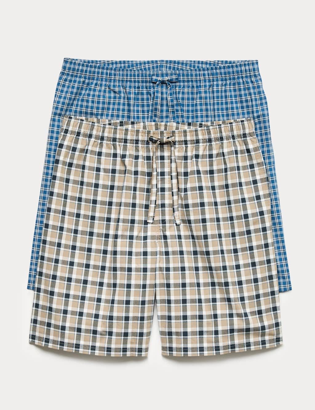 Marks & Spencer M&S 2 Pack Pure Cotton Checked Pyjama Shorts Blue Mix - 1
