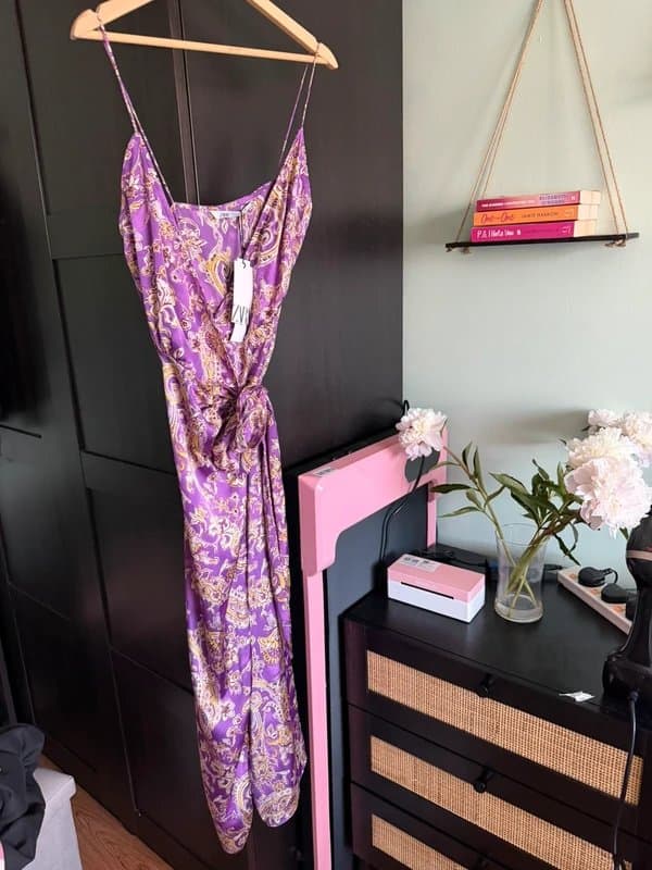 Zara Brand New Zara Purple Paisley Satin Midi Dress - Size XS (With Tags)