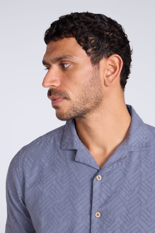 Animal Animal Men's 'Fiji' Lightweight Breathable Button Down Slim Fit Textured Shirt in Blue - 3