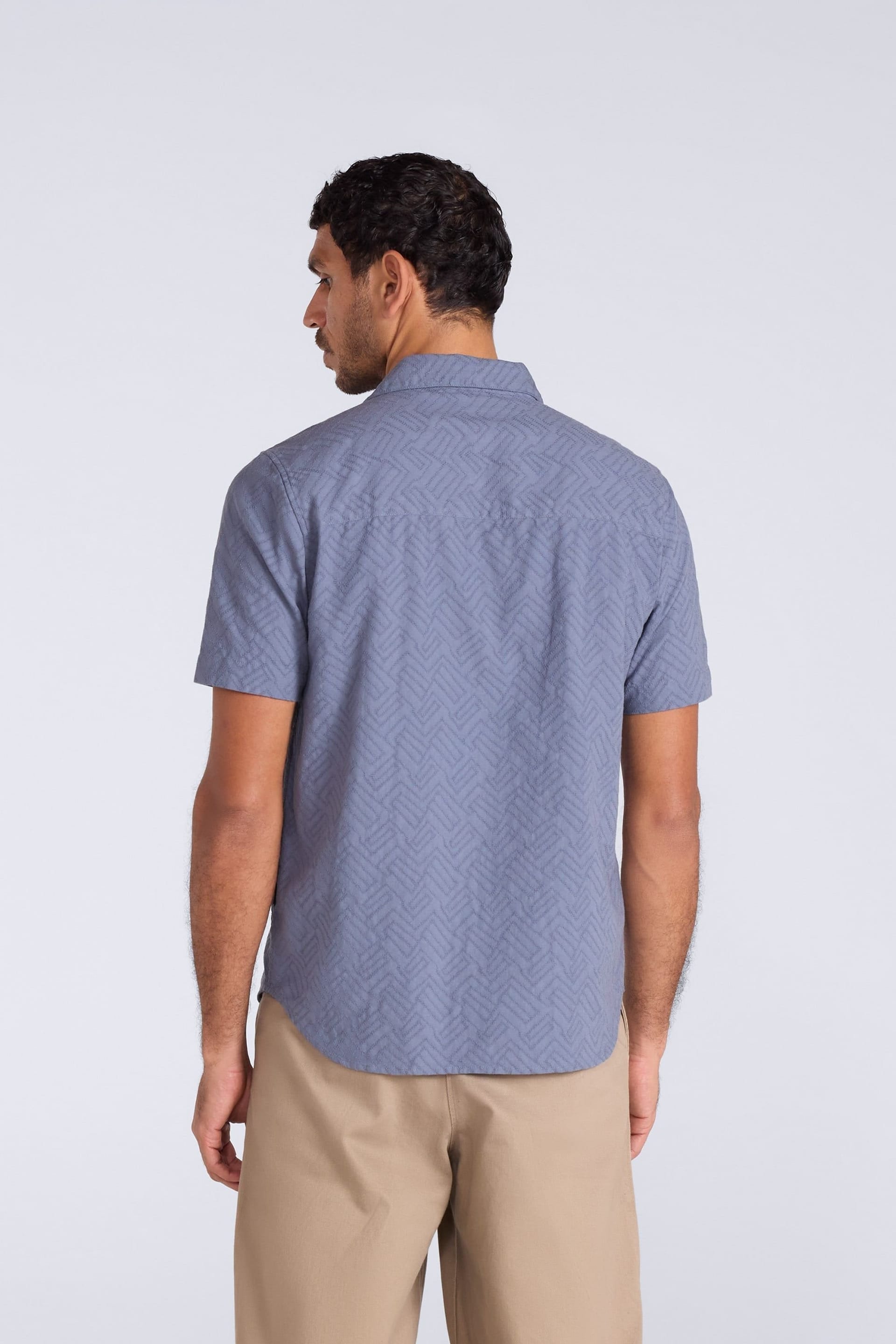 Animal Animal Men's 'Fiji' Lightweight Breathable Button Down Slim Fit Textured Shirt in Blue - 4