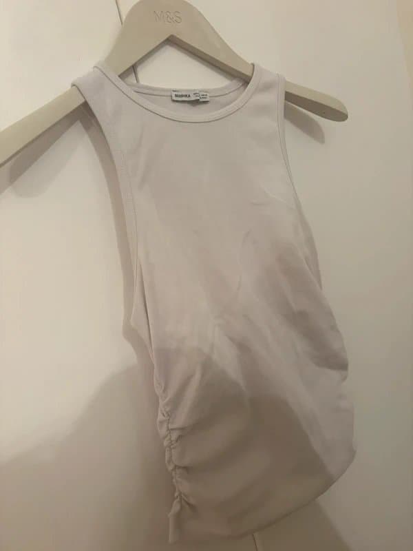 Bershka Berksha White Ruched Vest Summer Top