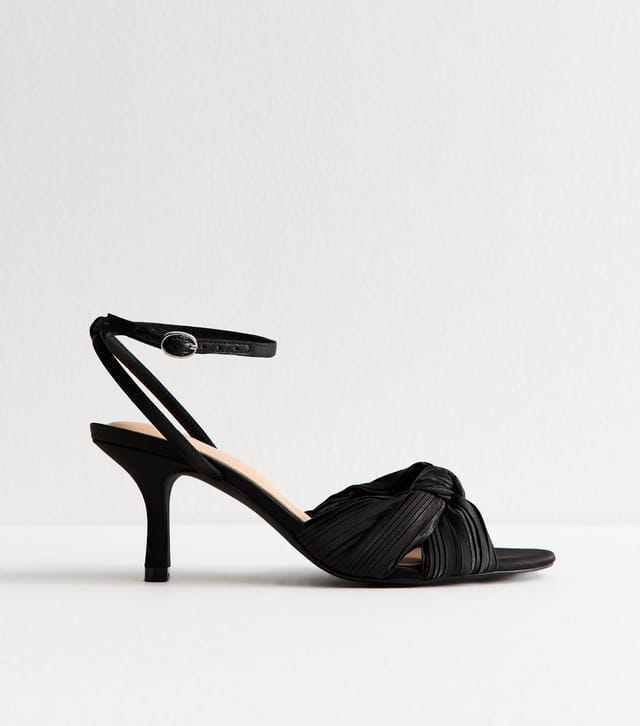 New Look Women's Black Satin Twisted Ankle Strap Stiletto Heel Vegan New Look - 2