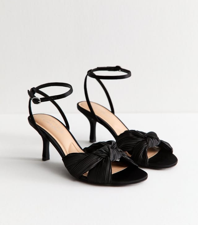 New Look Women's Black Satin Twisted Ankle Strap Stiletto Heel Vegan New Look - 3