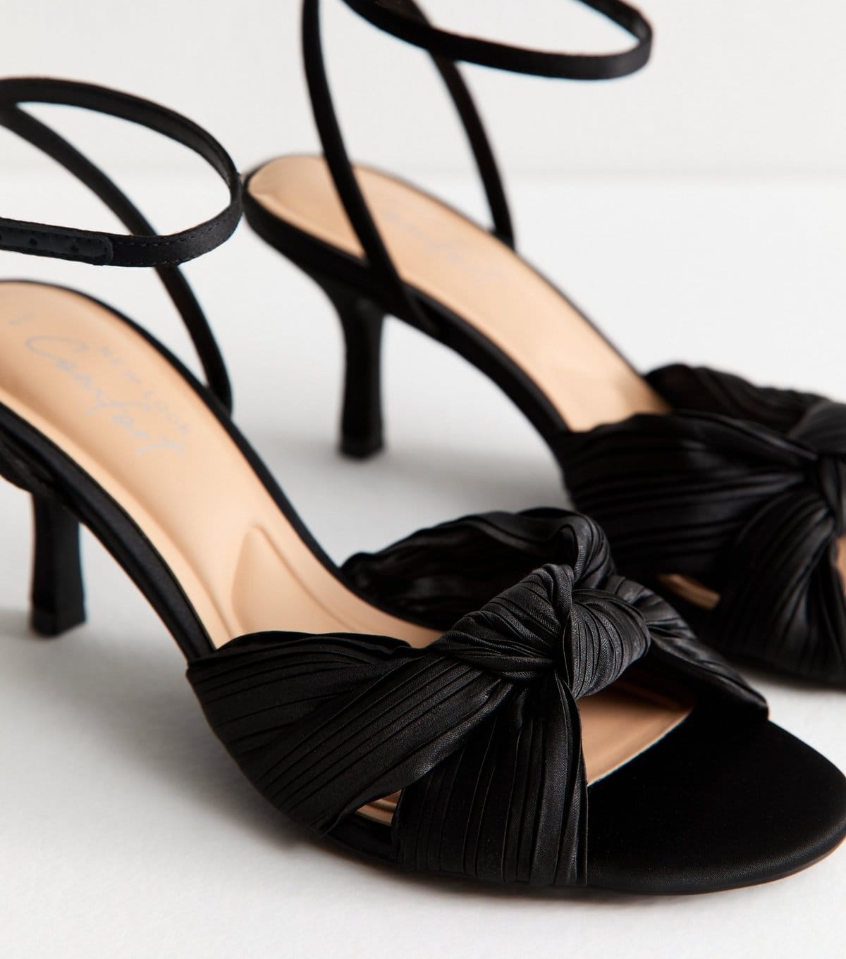 New Look Women's Black Satin Twisted Ankle Strap Stiletto Heel Vegan New Look - 4