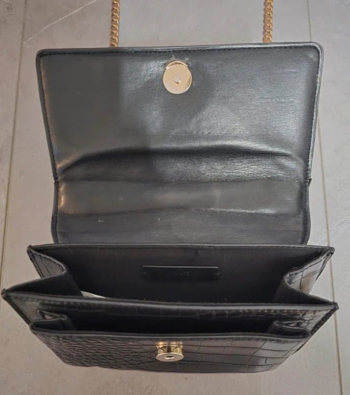 ASOS Mango Black Croc-Effect Crossbody Bag with Gold Chain Strap