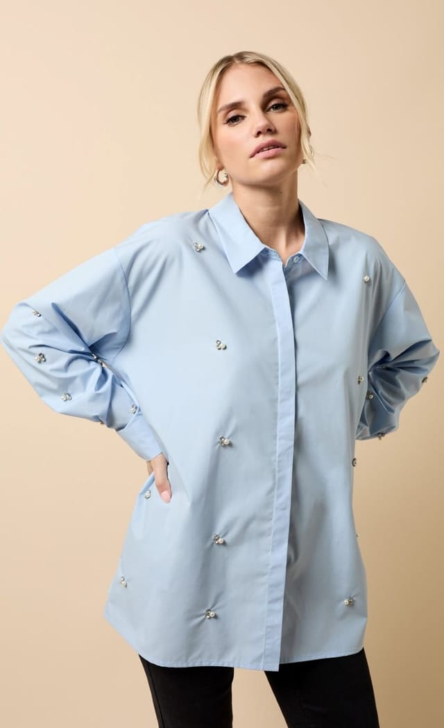 Little Mistress Little Mistress Women's Blue Embellished Shirt - 2