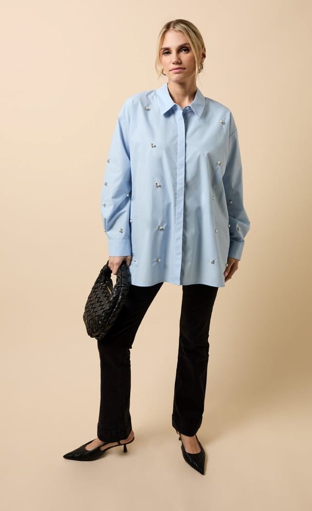 Little Mistress Little Mistress Women's Blue Embellished Shirt - 3