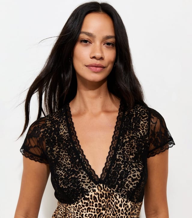 New Look Women's Brown Animal Print Lace Bodice Midi Dress New Look - 3