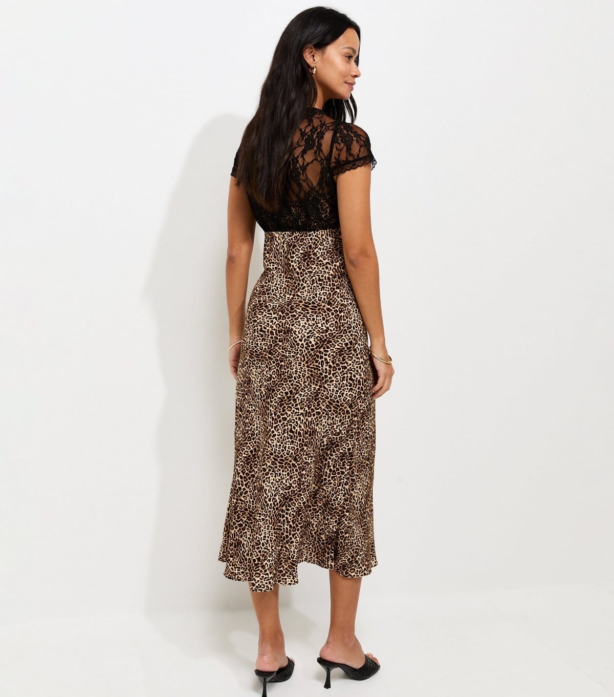 New Look Women's Brown Animal Print Lace Bodice Midi Dress New Look - 4