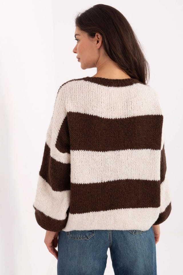 Love Lace Love Lace Women's Oversized Striped Tie Front Cardigan Sweater in Brown - 3