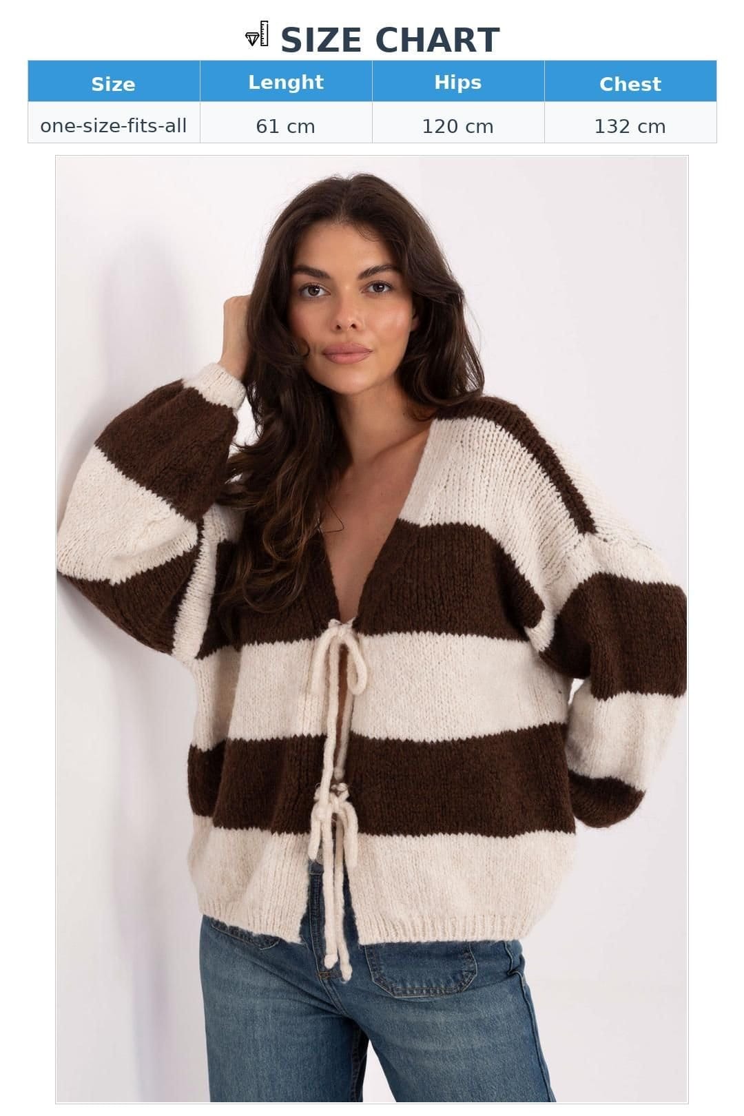 Love Lace Love Lace Women's Oversized Striped Tie Front Cardigan Sweater in Brown - 4