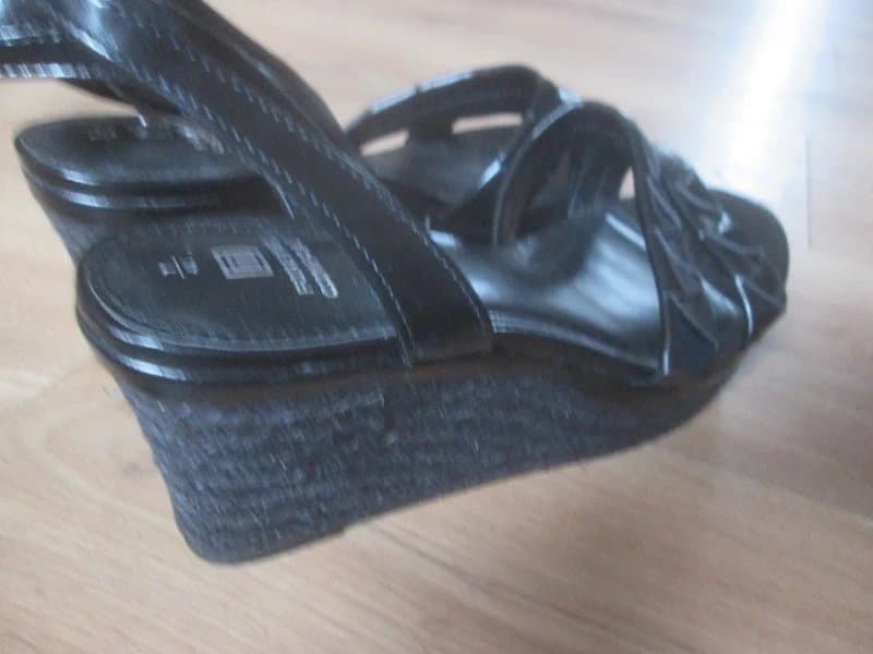 Next Next size 7 black faux leather high wedge heel platform sandals shoes Brand new with tags