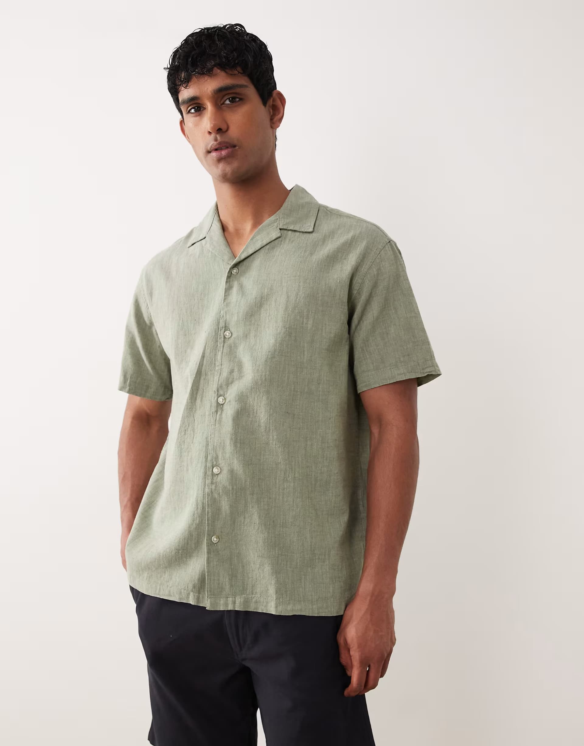 ASOS Jack & Jones linen mix revere collar shirt in sage green
