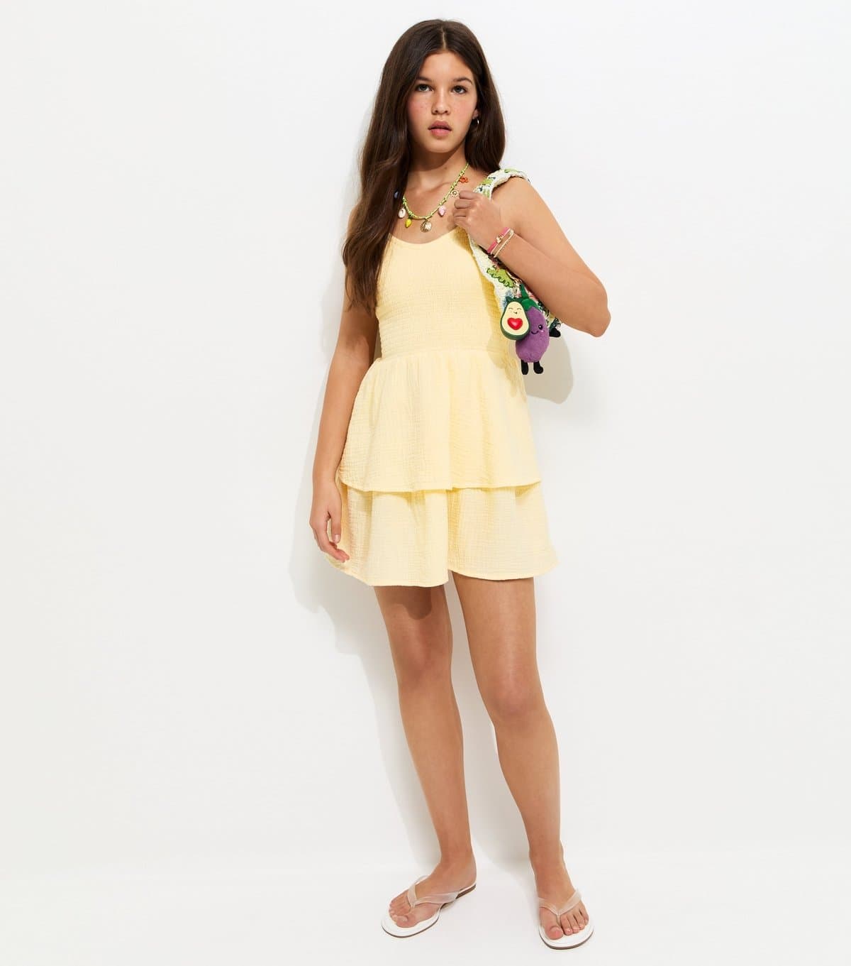 New Look Girls' Light Yellow Shirred Tiered Dress New Look