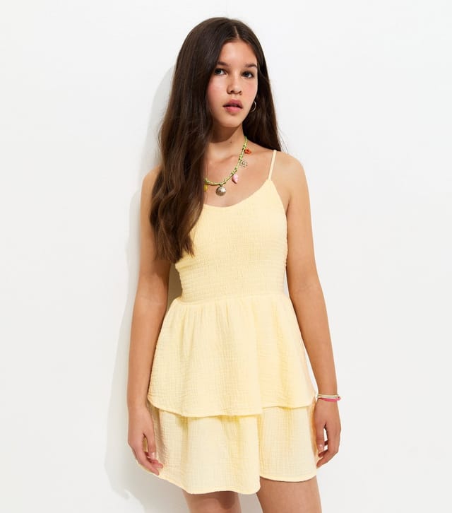 New Look Girls' Light Yellow Shirred Tiered Dress New Look - 2