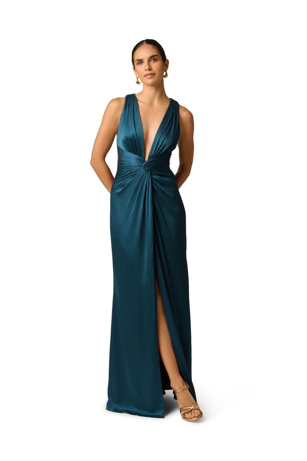 Adrianna by Adrianna Papell Adrianna by Adrianna Papell Women's Crinkle Satin Long Dress in Teal