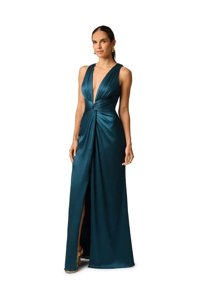 Adrianna by Adrianna Papell Adrianna by Adrianna Papell Women's Crinkle Satin Long Dress in Teal - 2