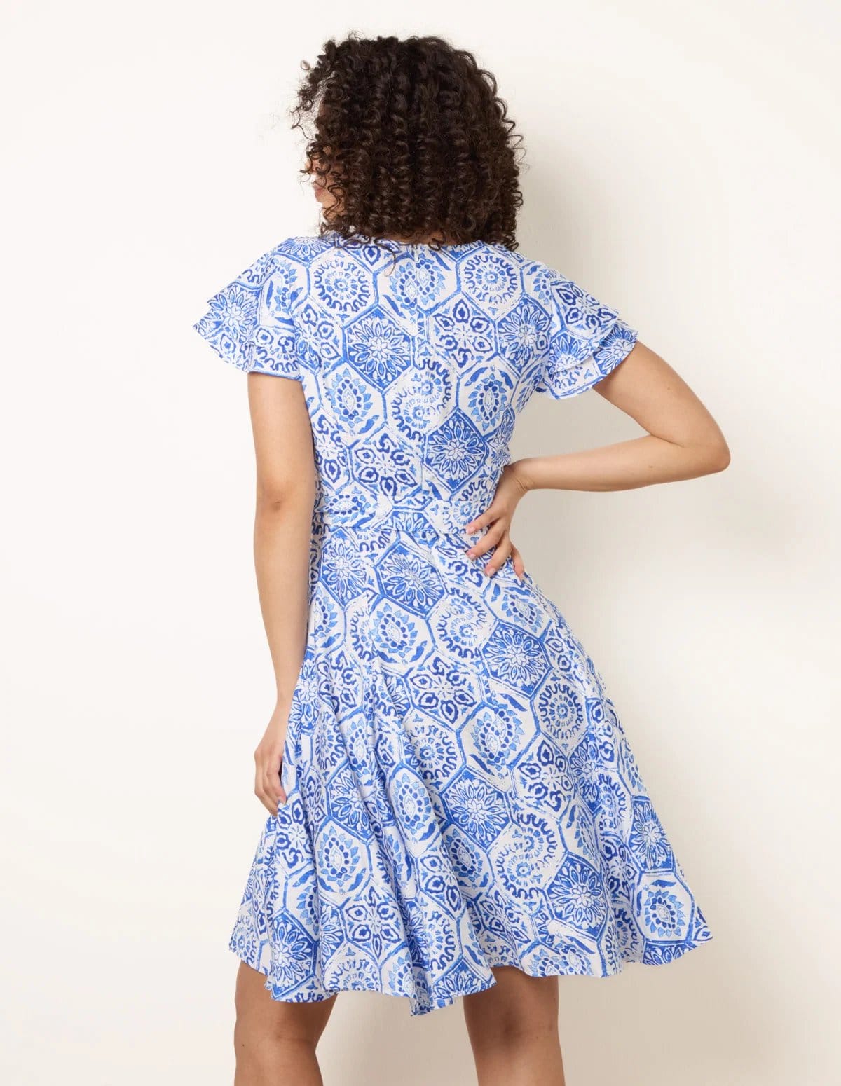 Blue Vanilla V Neck Godet Dress - 4