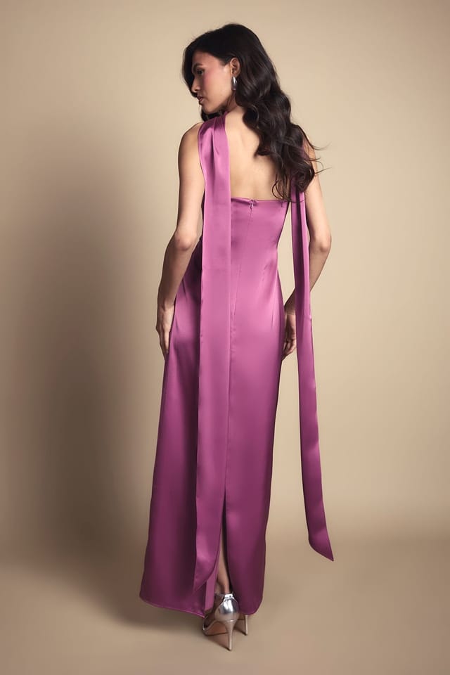 Oasis Oasis Women's Pink Bandeau Satin Bridesmaid Maxi Dress With Scarf - 3