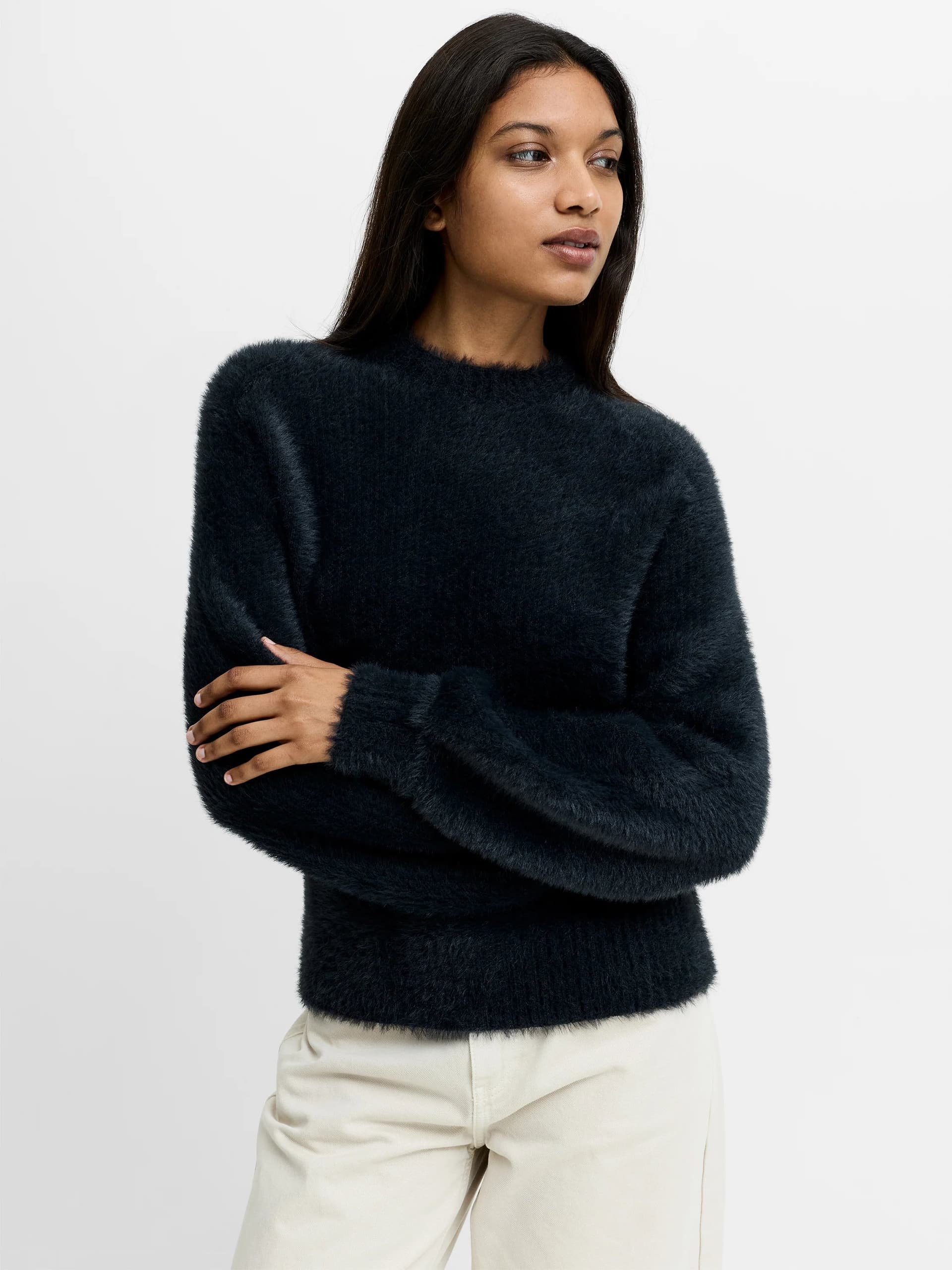 French Connection Lucille Dark Grey Fluffy Knit Jumper Graphite Grey