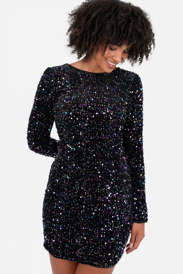 Lovedrobe Lovedrobe Women's Embellished V-Back Velvet Bodycon Mini Dress in Black - 3