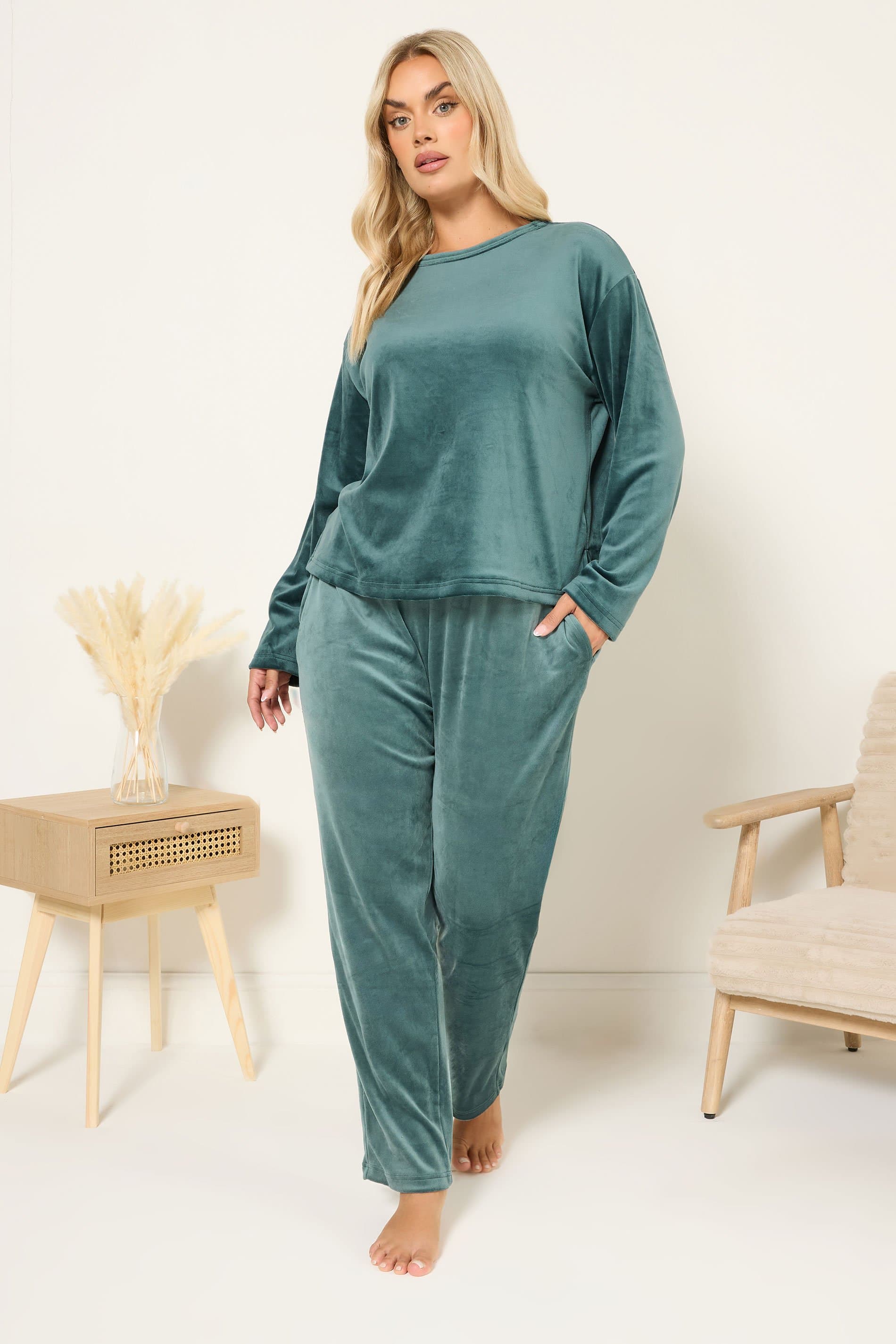 Yours Plus Size Green Super Luxe Pyjama Set