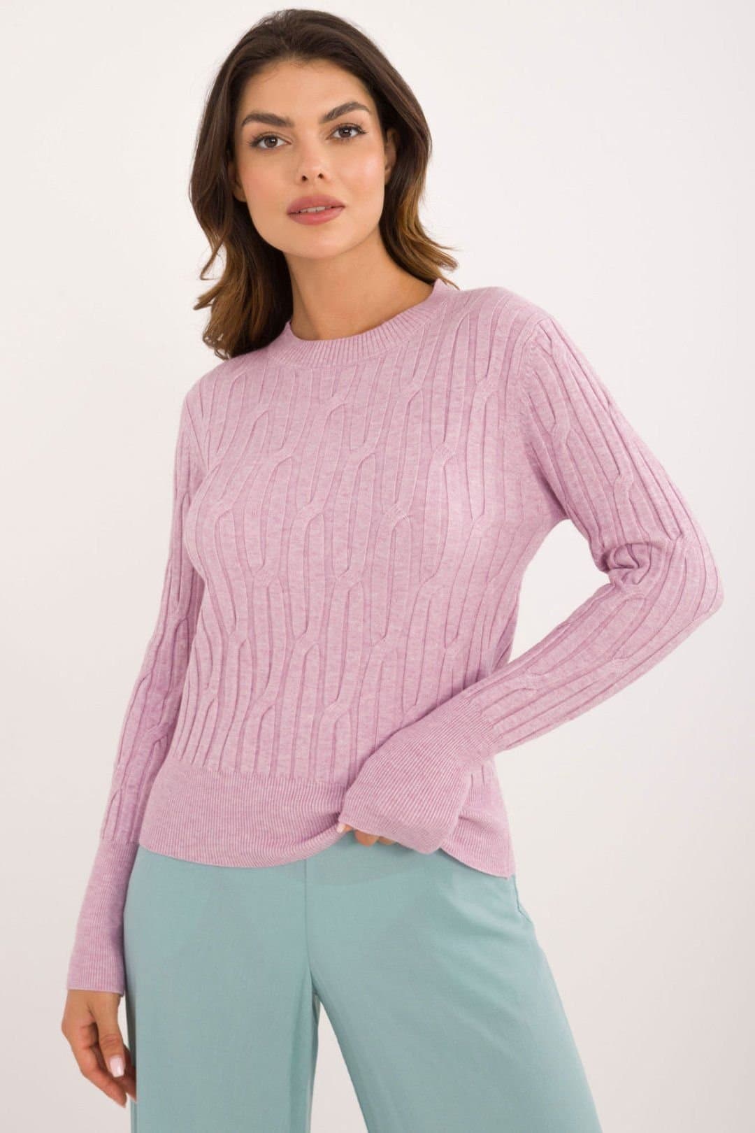 Love Lace Love Lace Women's Textured Casual Round Neck Sweater Knit in Violet