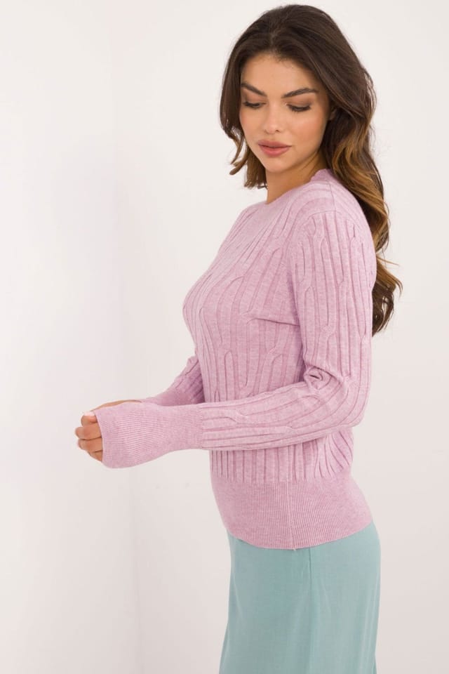 Love Lace Love Lace Women's Textured Casual Round Neck Sweater Knit in Violet - 2