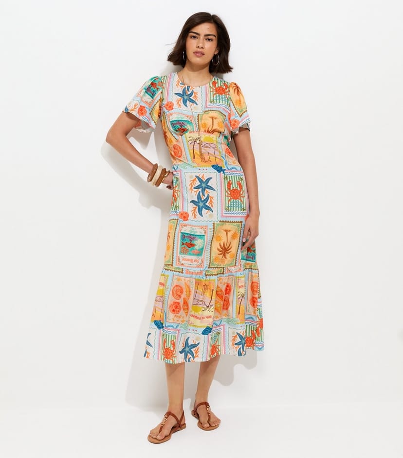New Look Women's Multicolour Seaside Print Crepe Midi Dress New Look - 1