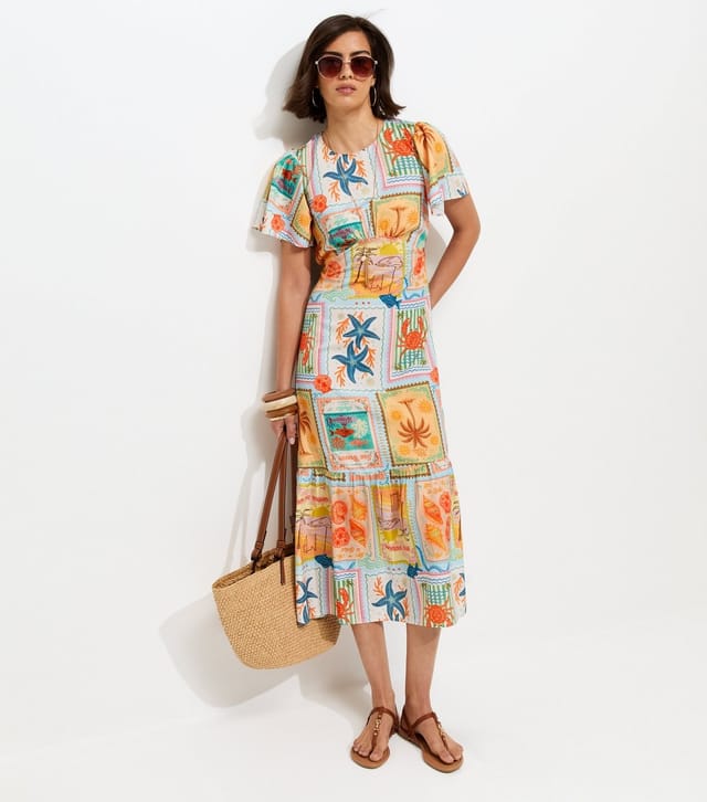 New Look Women's Multicolour Seaside Print Crepe Midi Dress New Look - 2