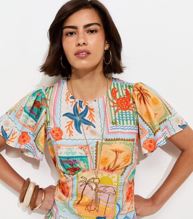 New Look Women's Multicolour Seaside Print Crepe Midi Dress New Look - 3