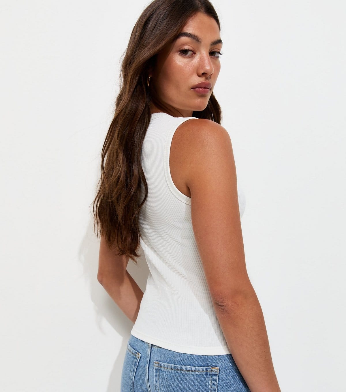 New Look Women's Cream Cotton Rich Ribbed Tank Top New Look - 4