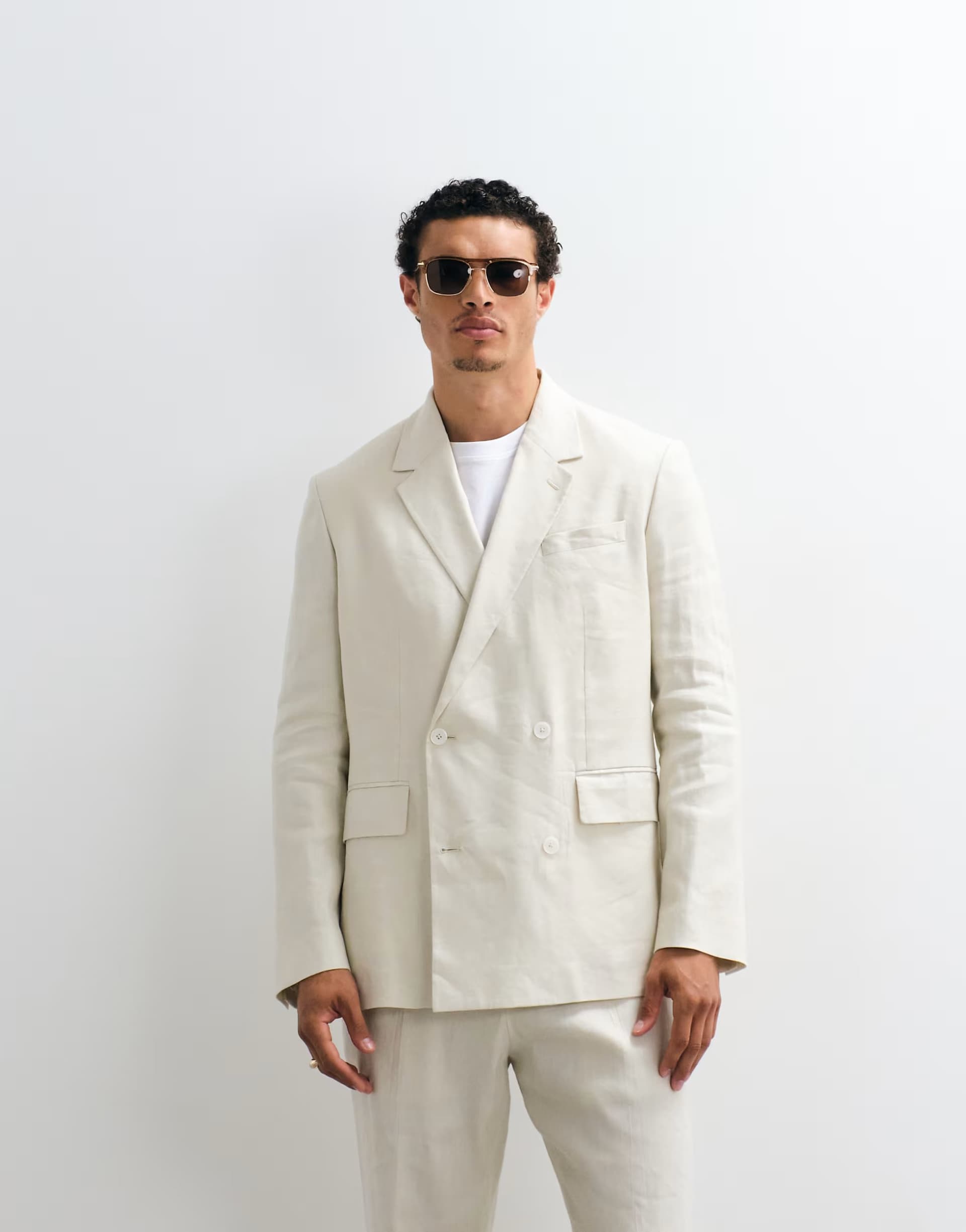 ASOS Mango Boston linen mix double breasted blazer co-ord in ecru