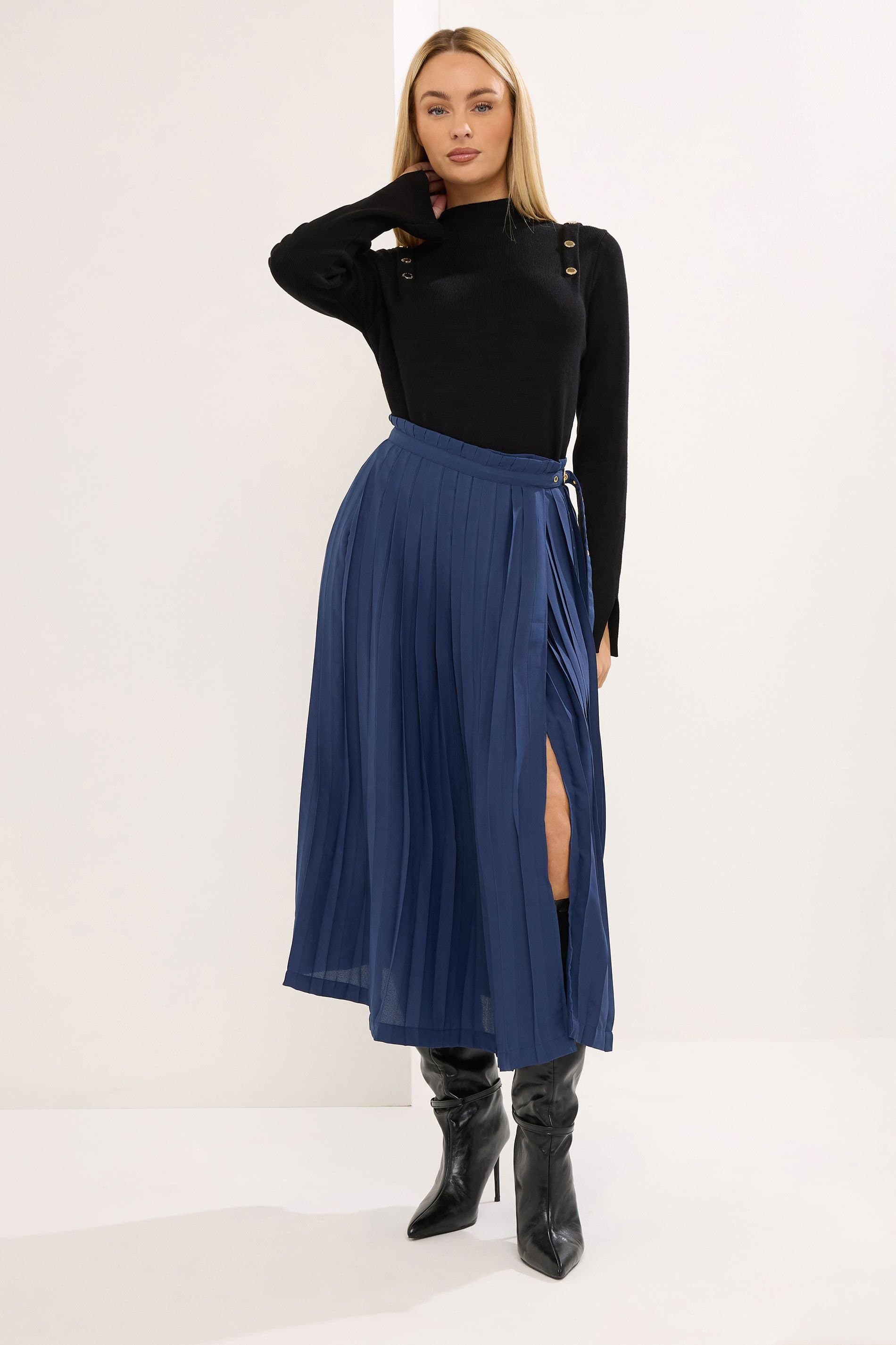 Star by Julien Macdonald Star by Julien Macdonald Women's Pleated Belt Buckle Maxi Skirt in Dark Blue