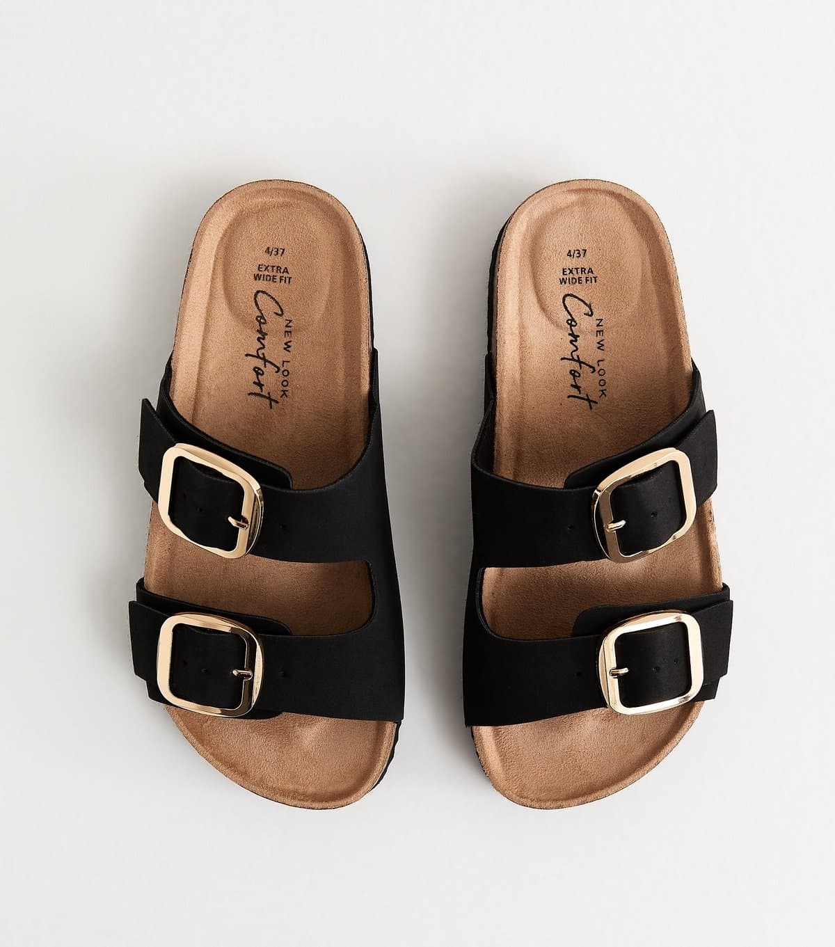 New Look Women's Extra Wide Fit Black Cork Sole Double Strap Mule Sandals Vegan New Look