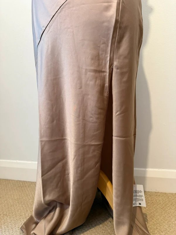 ASOS Design ASOS Design Champagne Satin Maxi Dress, Ruched Bust Side Split, Occasion Wear - Size UK 14 - 1