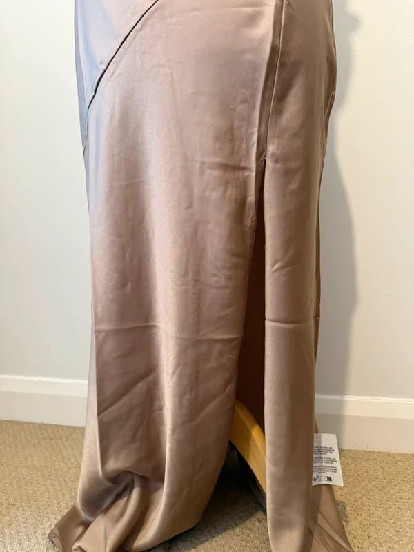 ASOS Design ASOS Design Champagne Satin Maxi Dress, Ruched Bust Side Split, Occasion Wear - Size UK 14