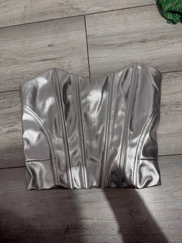 Bershka Silver Metallic Corset Top