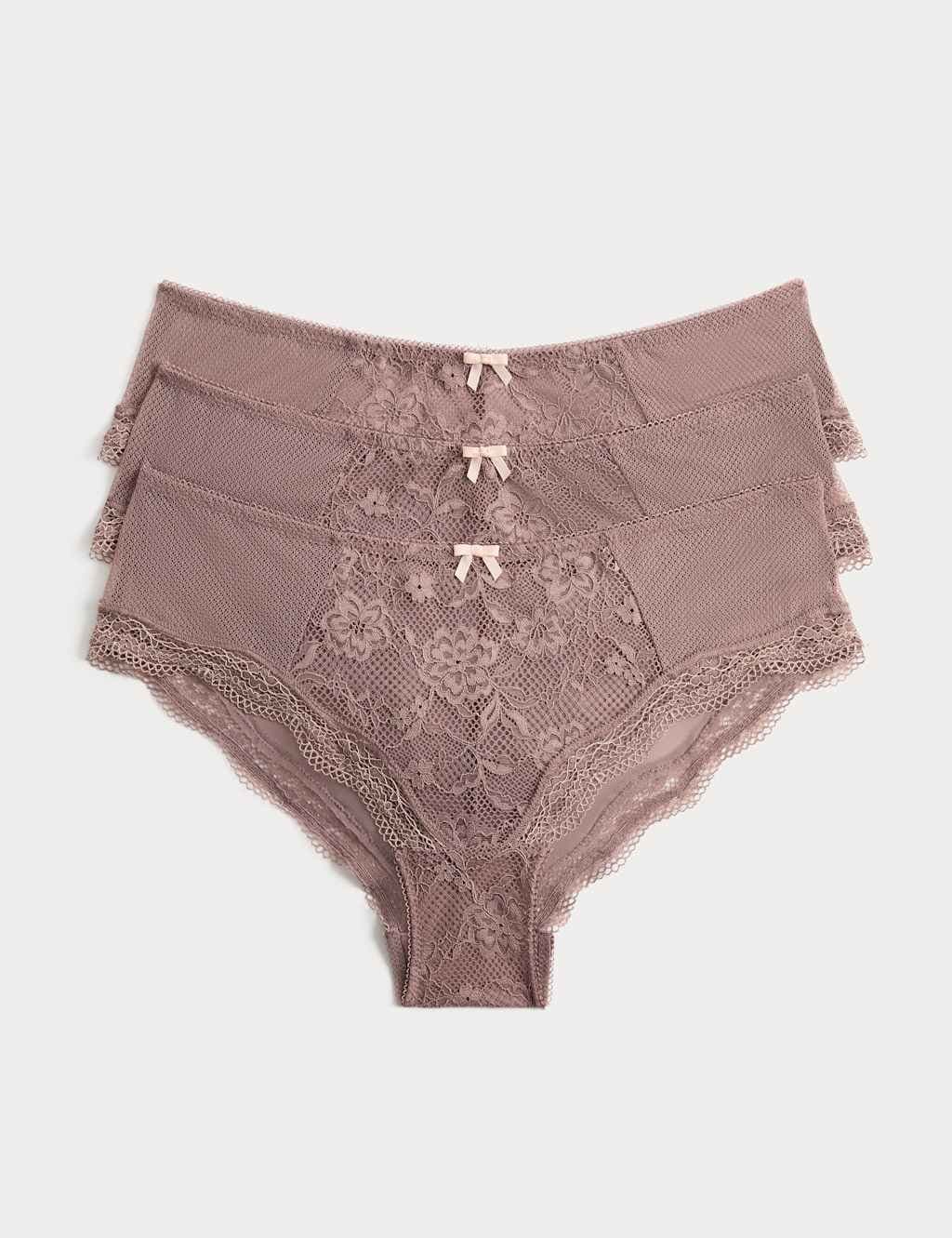 Marks & Spencer M&S 3 Pack Jasmine All Over Lace Hipster Knickers Praline