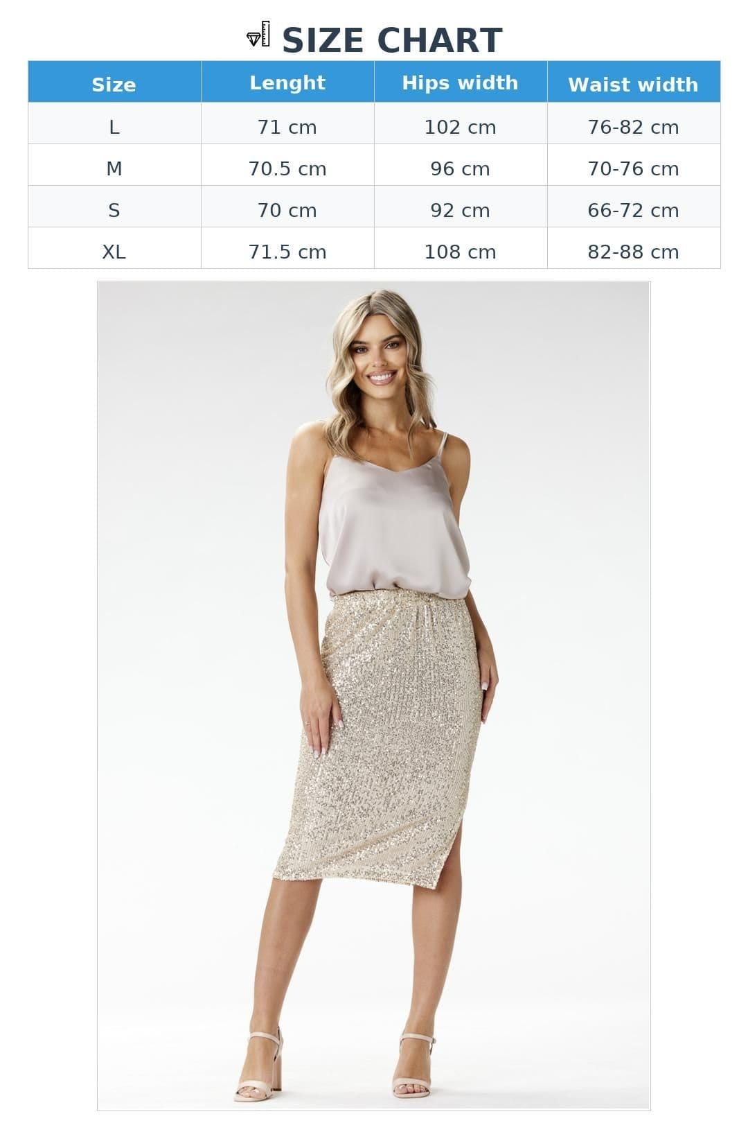 Love Lace Love Lace Women's Evening Sequin Pencil Midi Skirt in Beige - 4