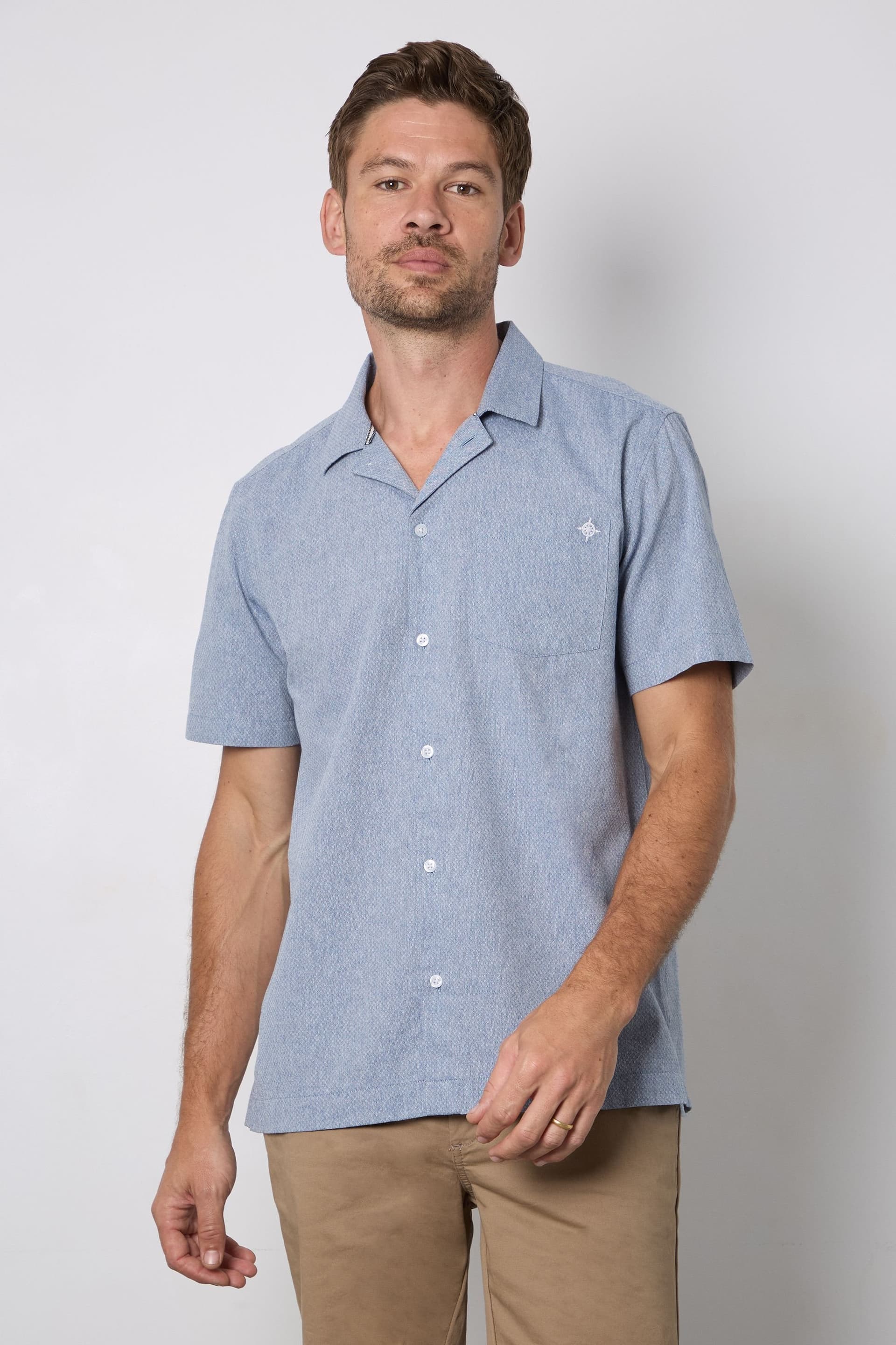Maine Maine Men's Navy Textured Short Sleeve Revere Collar Shirt