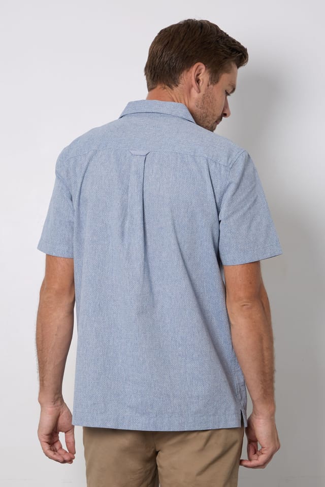 Maine Maine Men's Navy Textured Short Sleeve Revere Collar Shirt - 3