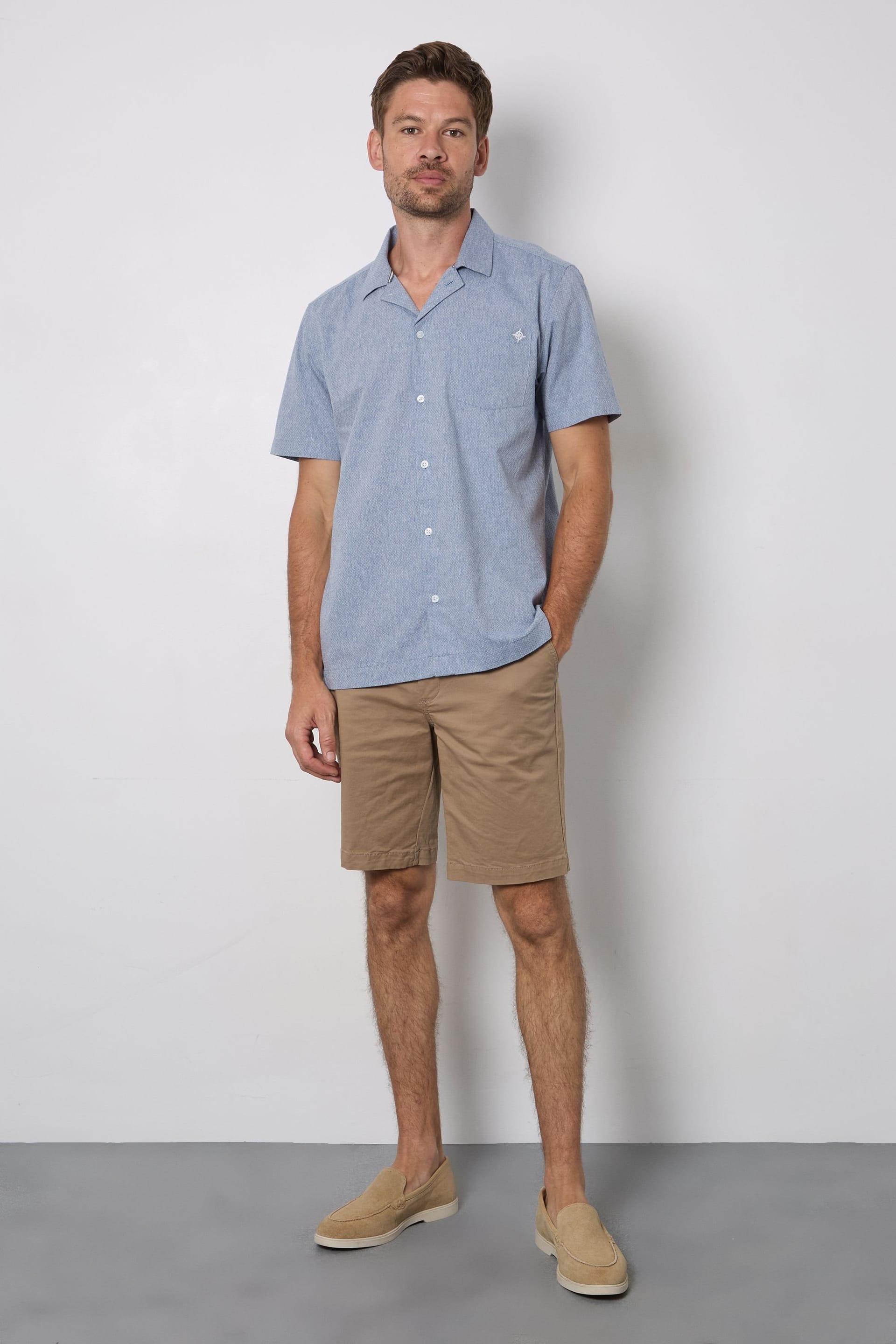 Maine Maine Men's Navy Textured Short Sleeve Revere Collar Shirt - 4