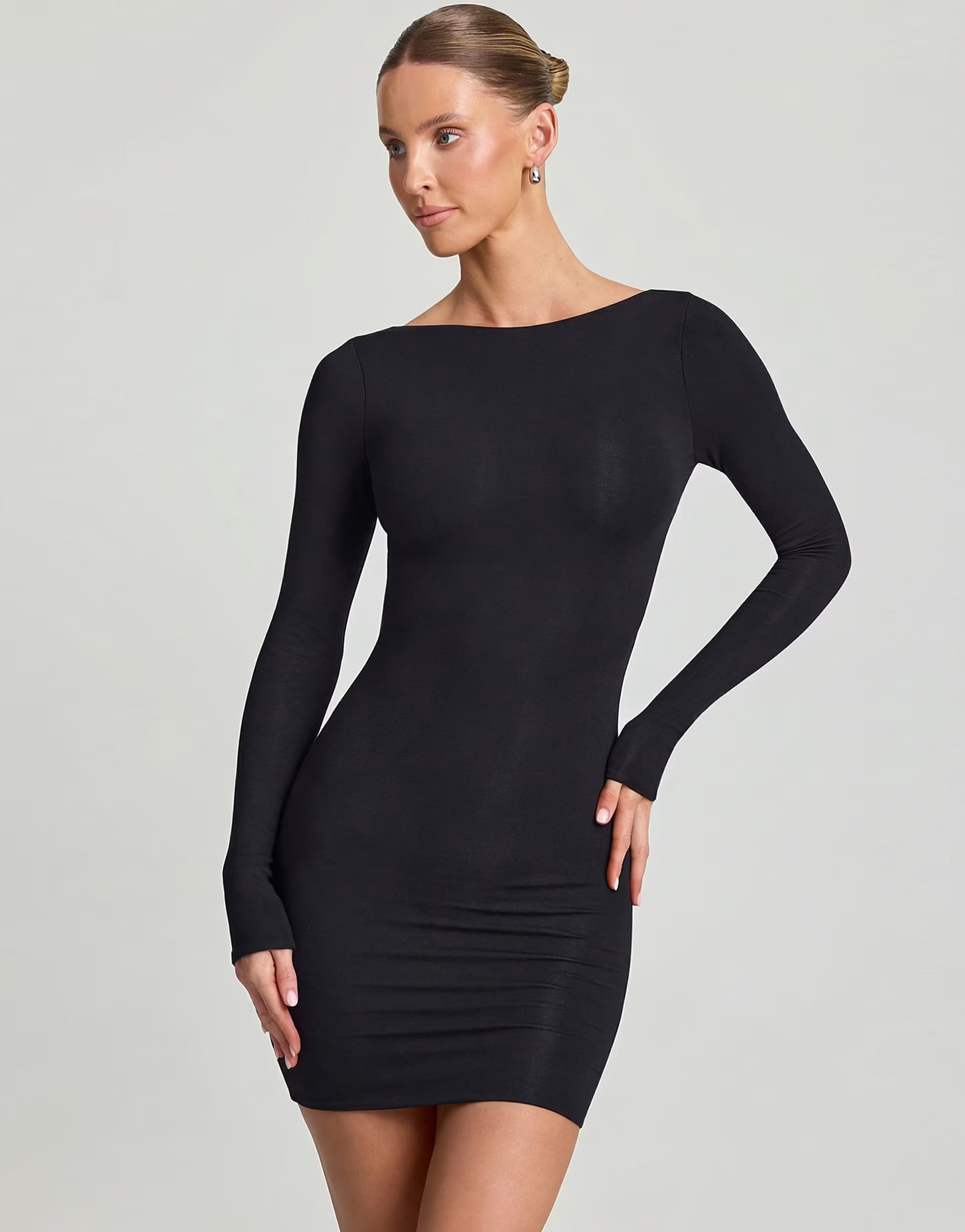 ASOS Oh Polly modal blend seamless long sleeve midi dress in black