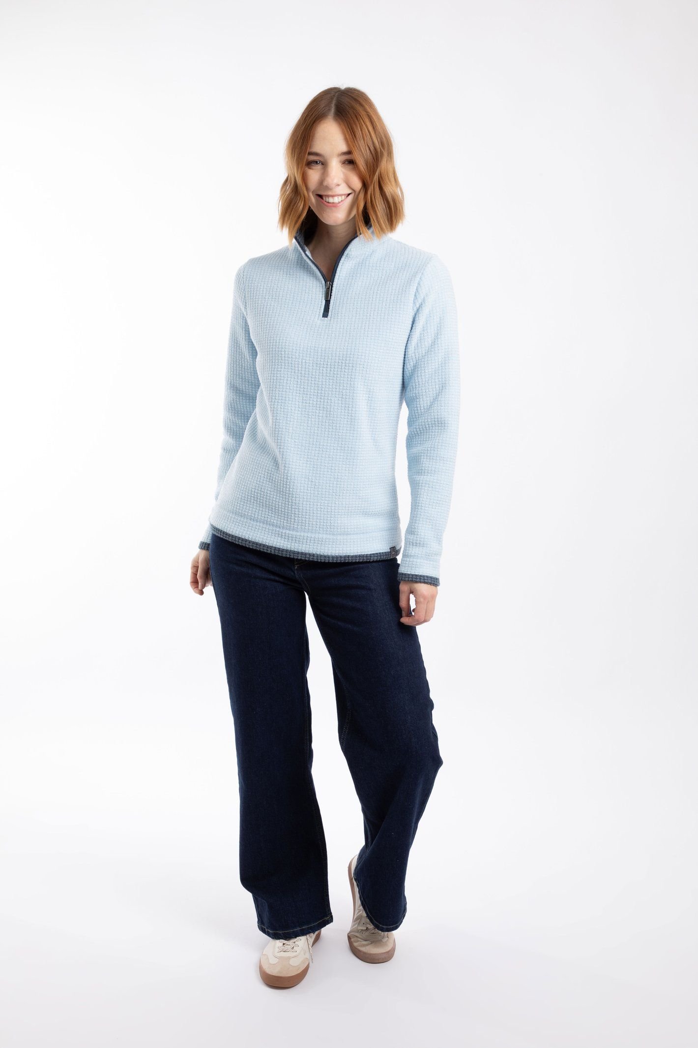 Weird Fish Weird Fish Women's Beye 1/4 Zip Grid Fleece in Light Blue - 4