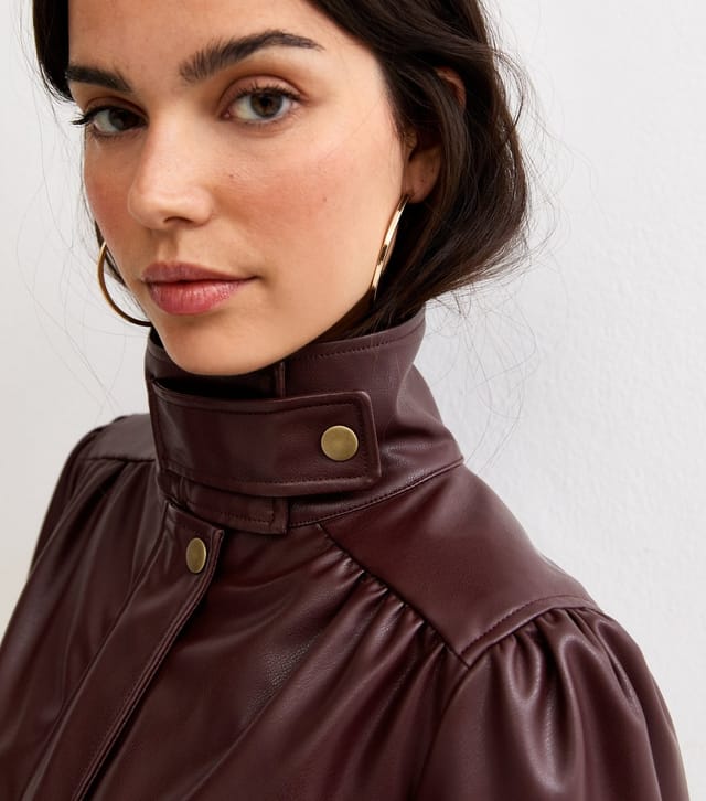 New Look Women's Burgundy Faux Leather Funnel Neck Jacket New Look - 2