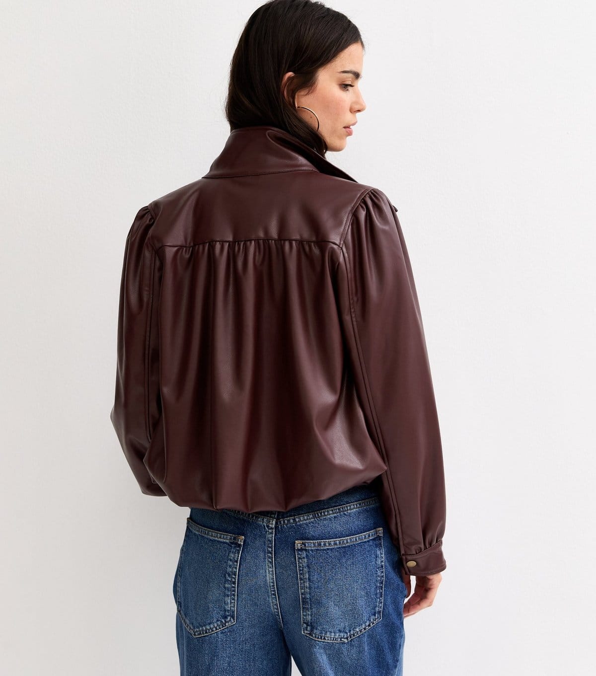 New Look Women's Burgundy Faux Leather Funnel Neck Jacket New Look - 4