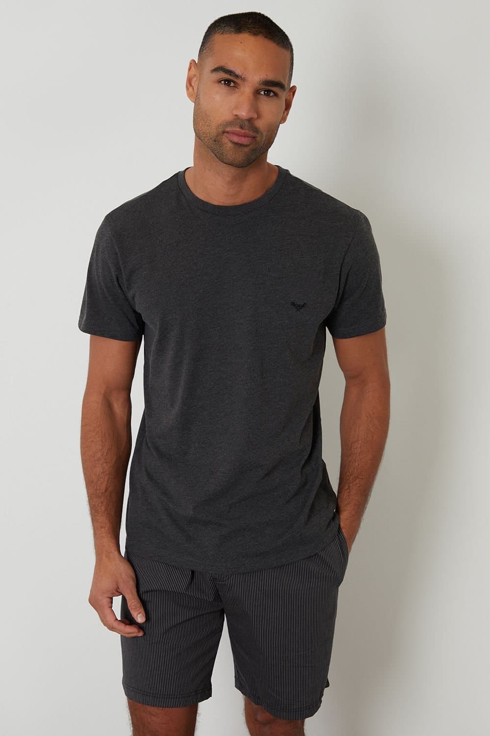 Threadbare threadbare Men's Stripe Short Pyjama Set in Grey