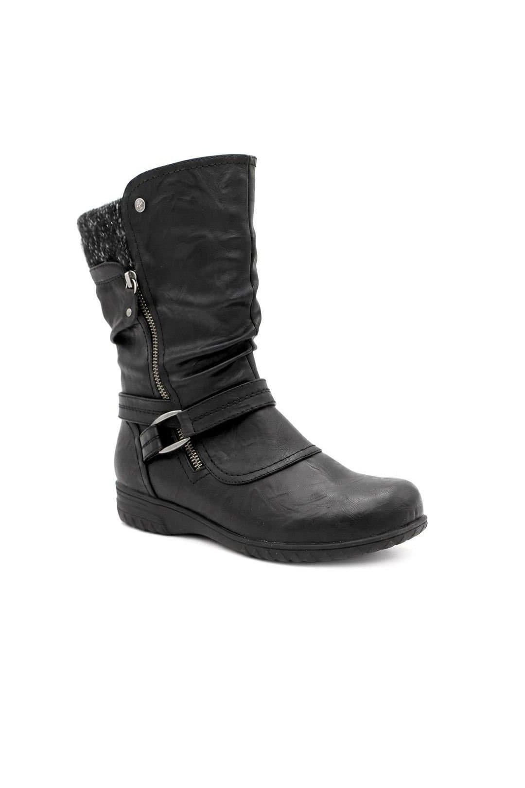 Pavers Pavers Women's Wide Fit Knitted Cuff Zipped Slouch Boots in Black